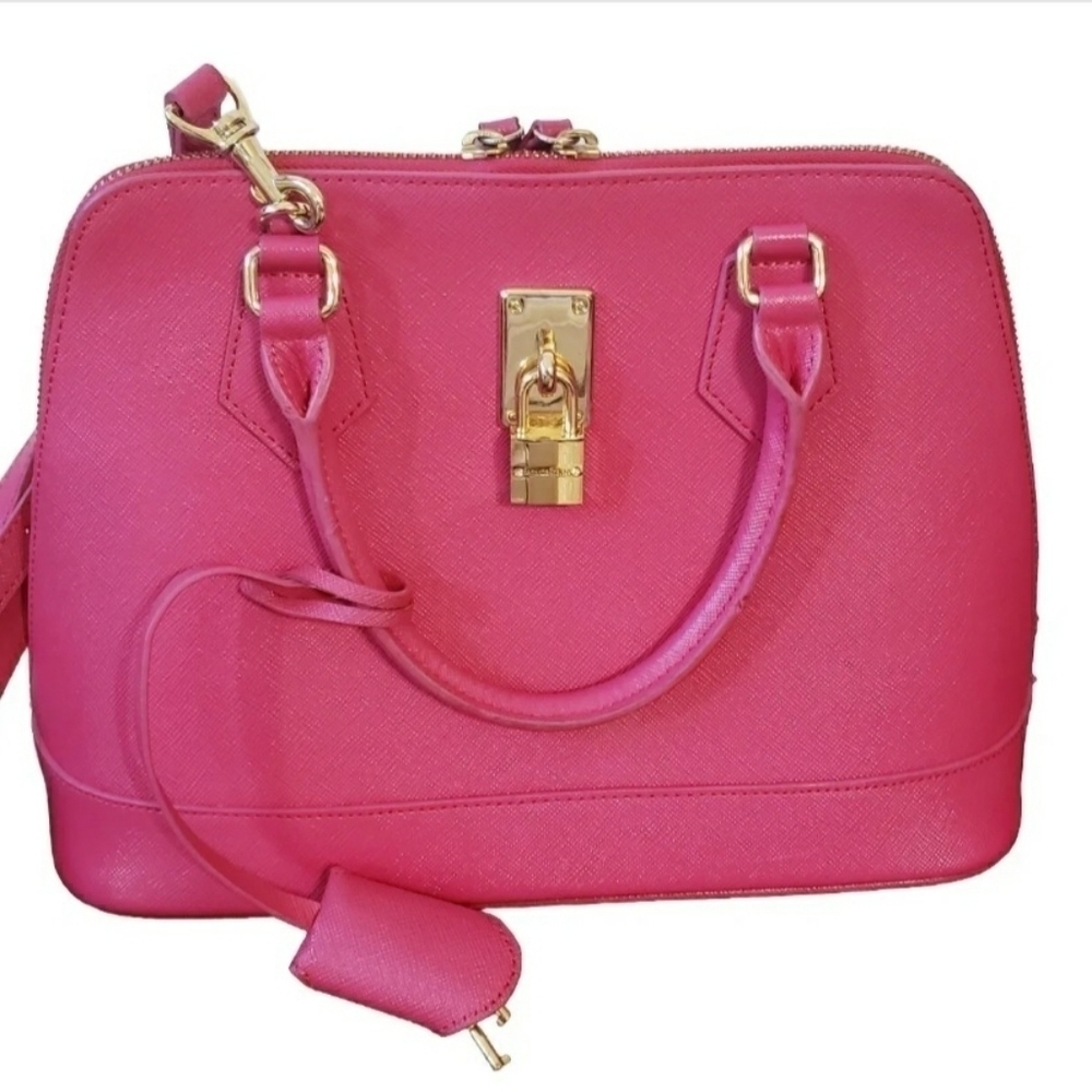 Samantha Thavasa Pink Handbag purse with handles & strap gold lock & keys EUC